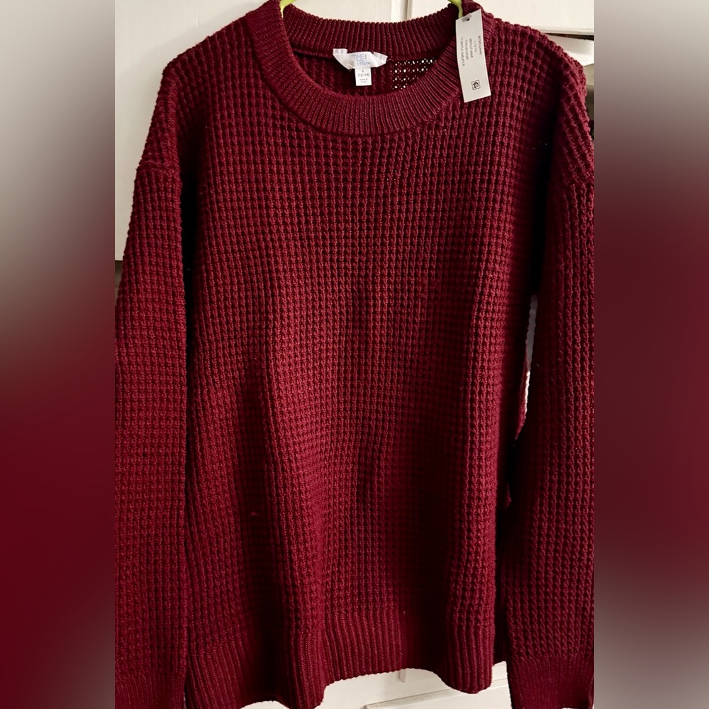 Cozy Women's Burgundy Waffle Knit Sweater